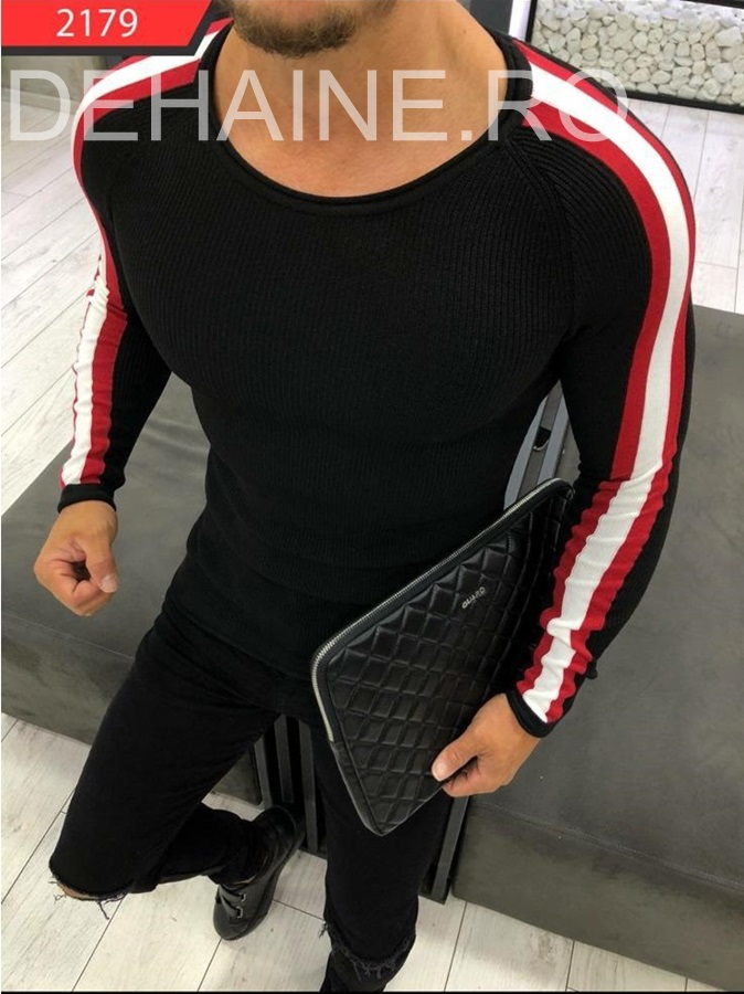 Bluza barbati slim fit neagra zr 3527 o1-1